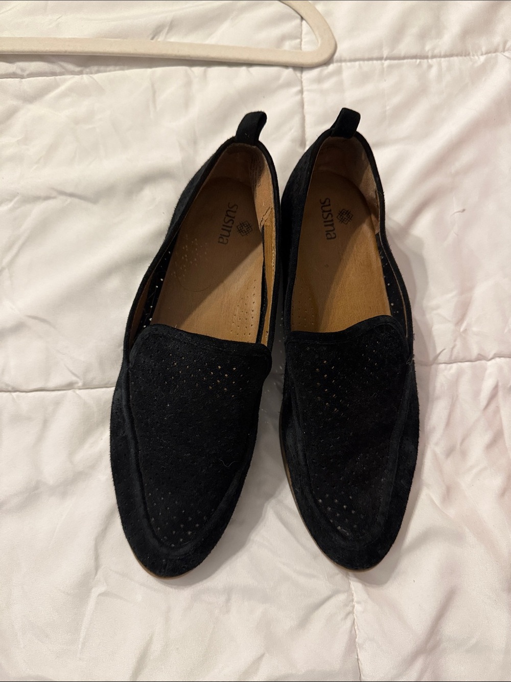 Susina Black Suede Perforated Slip-On Loafers